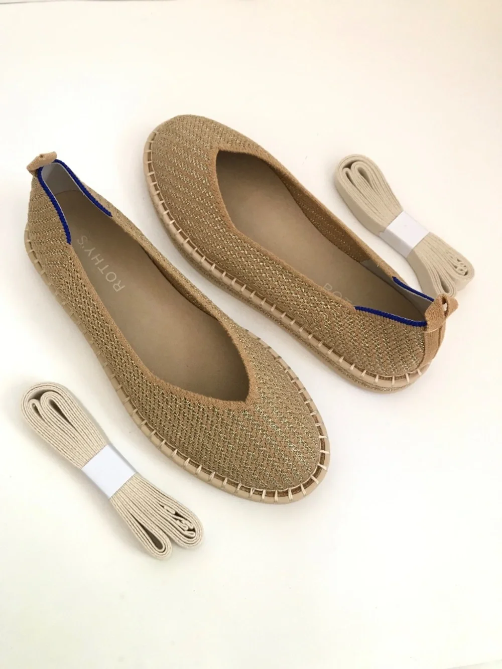 ROTHY'S The Espadrilles Gold Stripe Flats Size 8